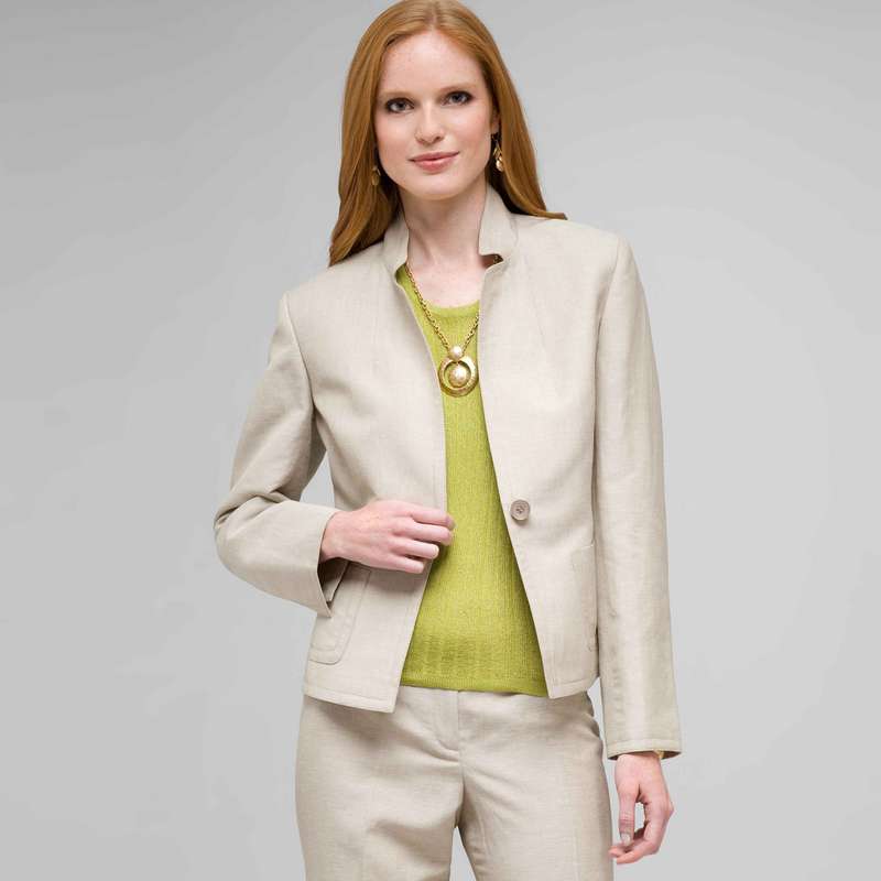 Washable Linen 2 Pocket Jacket, Stone and White, large image number 0